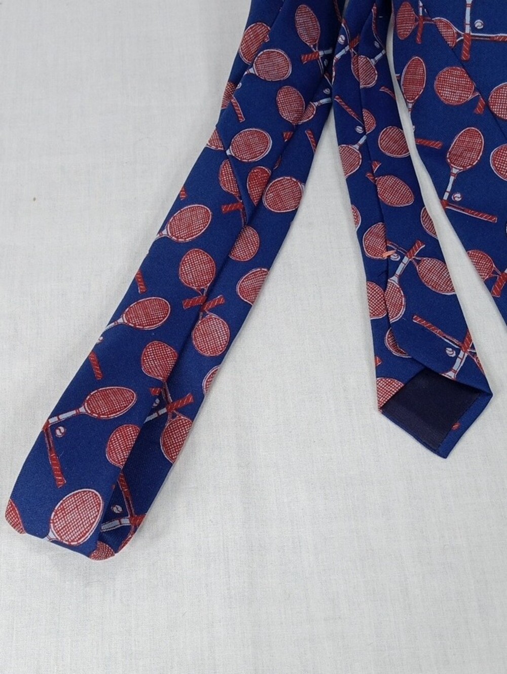 Navy Tie with Red Tennis Racket Motif - Picture 5 of 7
